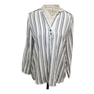 Cure Black & White Striped Cutout Design V Neck Blouse